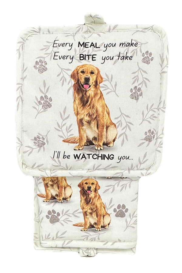 Golden Retriever, oven mitt set