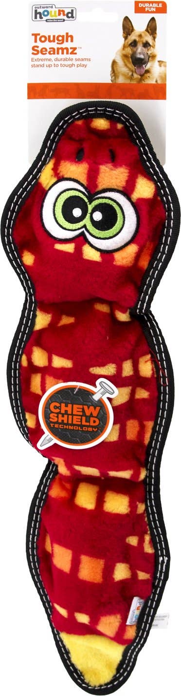 Outward Hound Tough Seamz Snake Durable Plush Dog Toy Red LG
