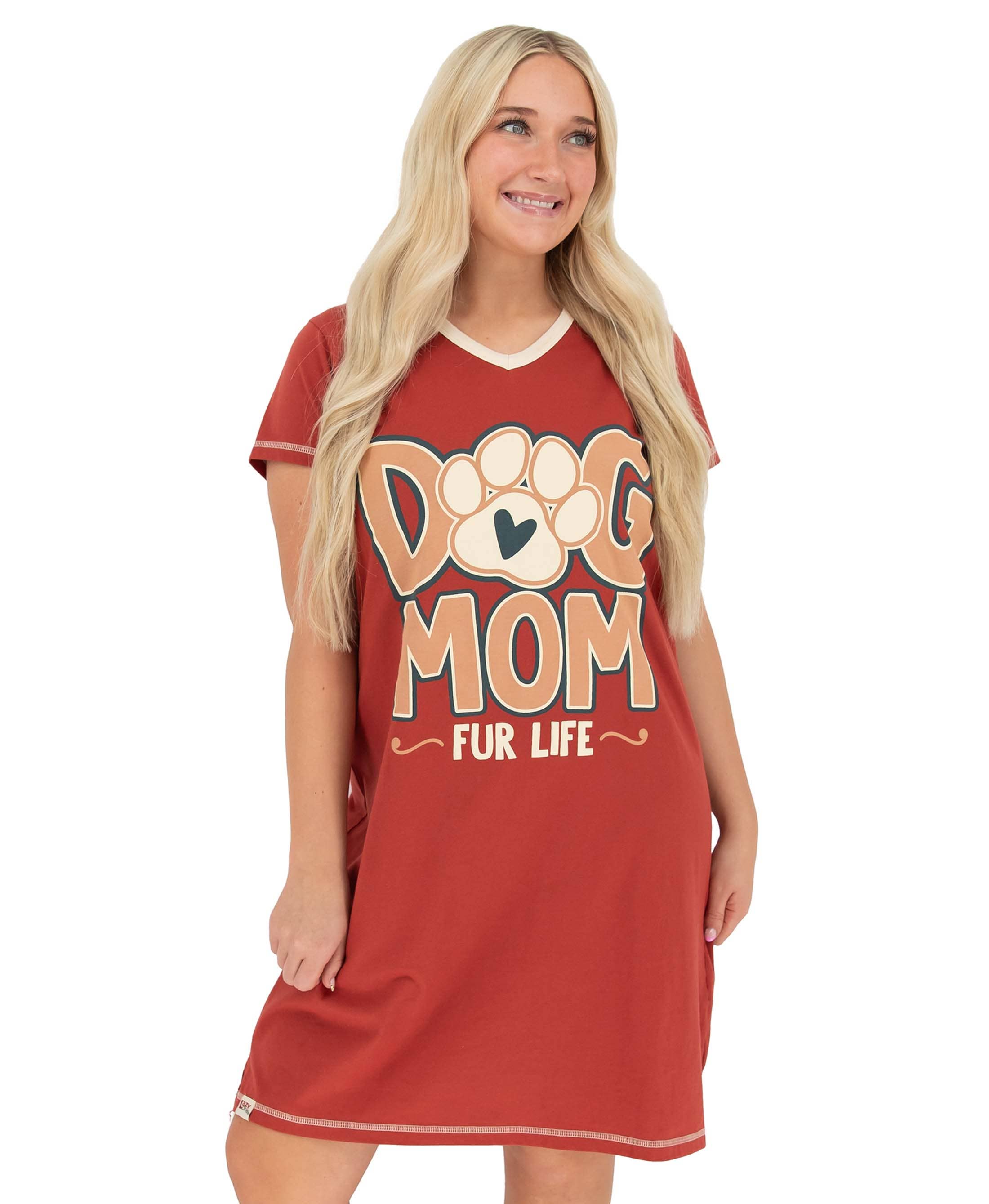 PJ Nightgown Dog Mom Fur Life V-Neck Nightshirt