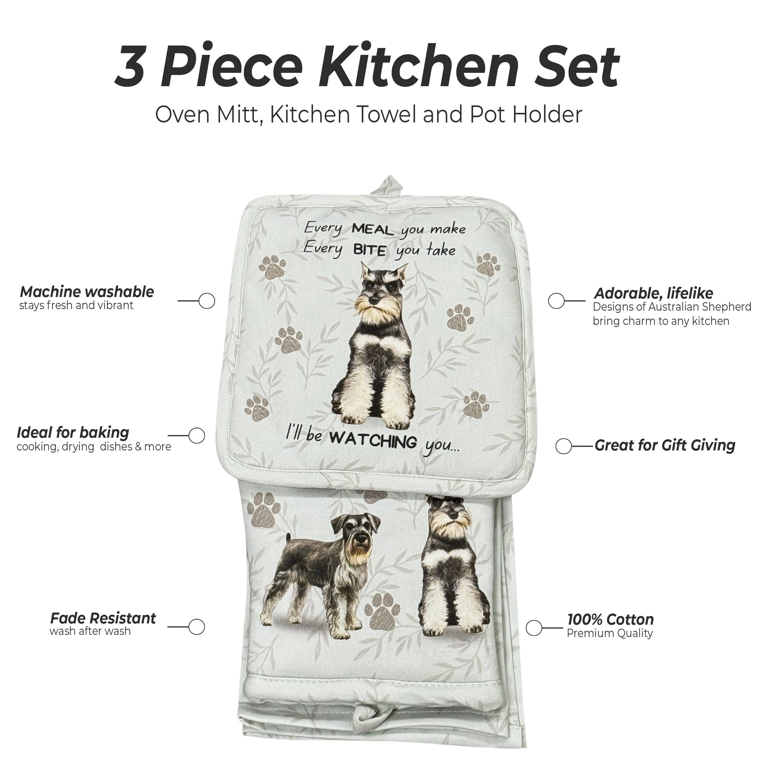 Schnauzer uncropped, oven mitt set