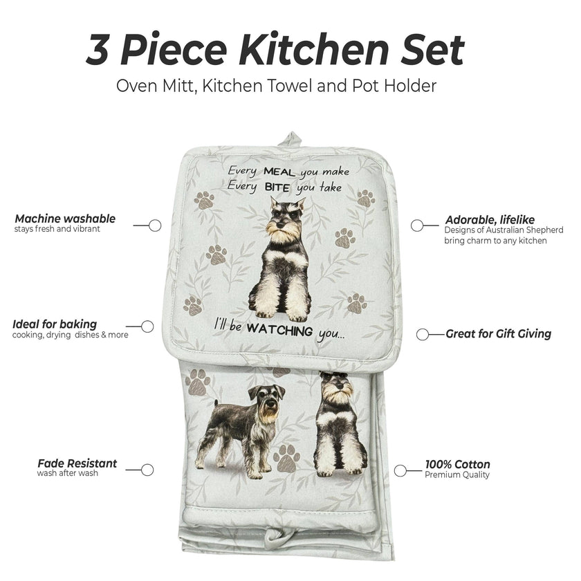 Schnauzer uncropped, oven mitt set