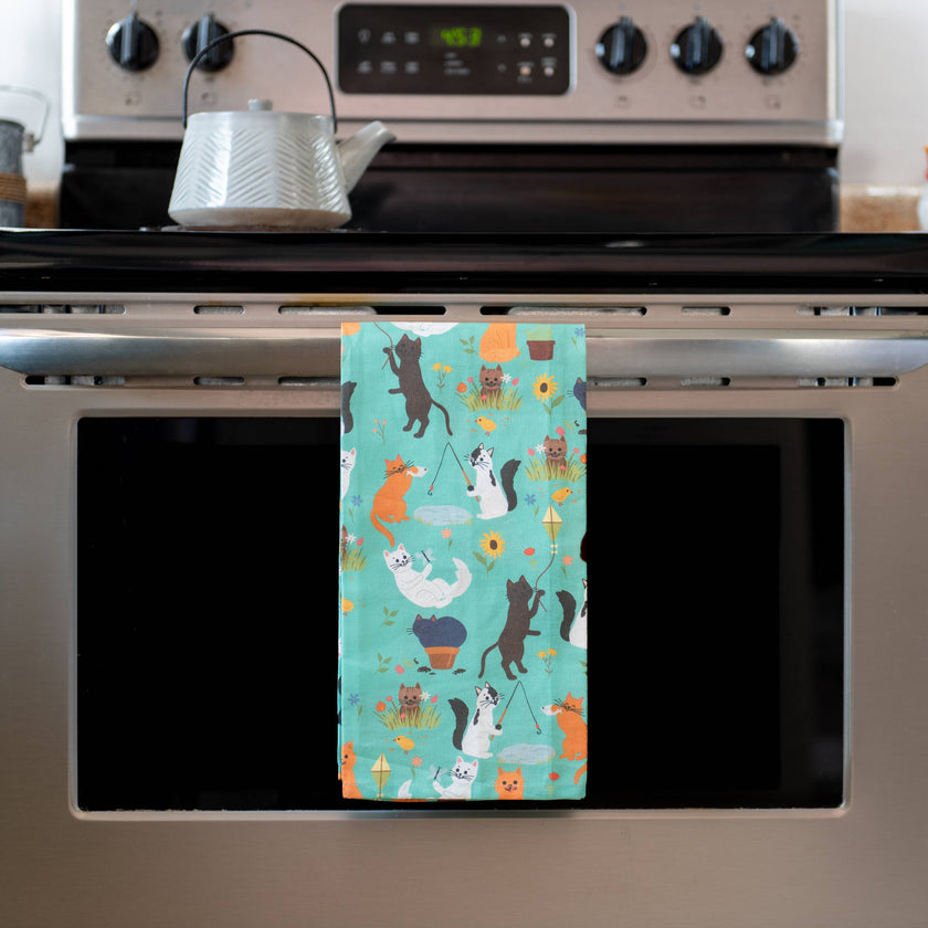 Cattington Whiskers & Bloom Tea Towel Pink