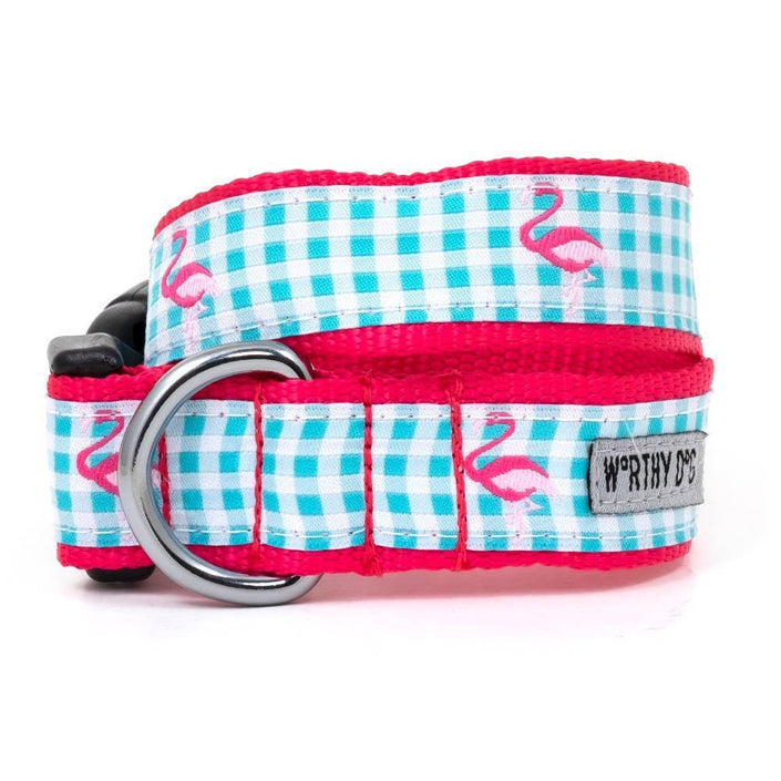 Gingham Flamingos Dog Collar