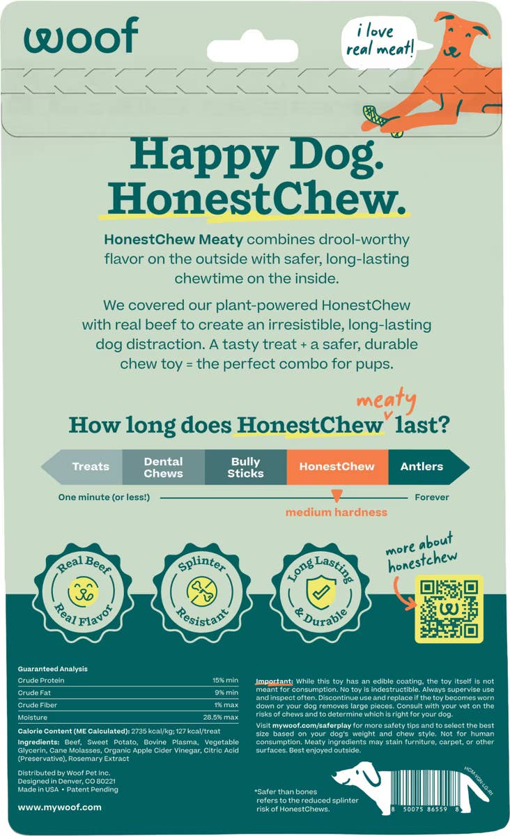 Dog Toy Beef WOOF HonestChew Meaty YGnawt Dog Chew Toy