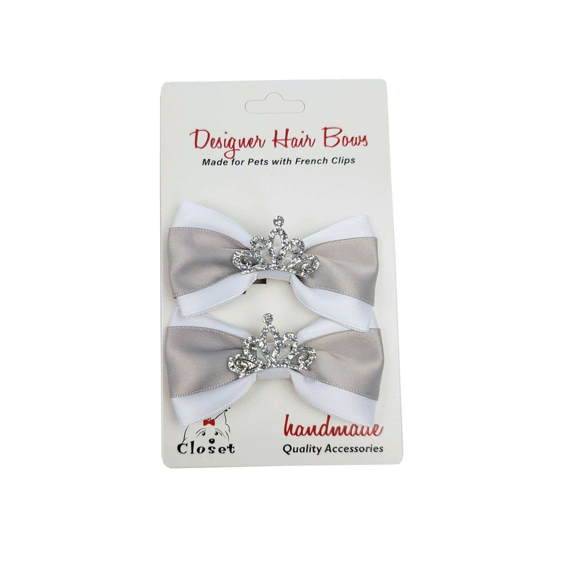 Silver & White with Tiara Dog Hair Bows