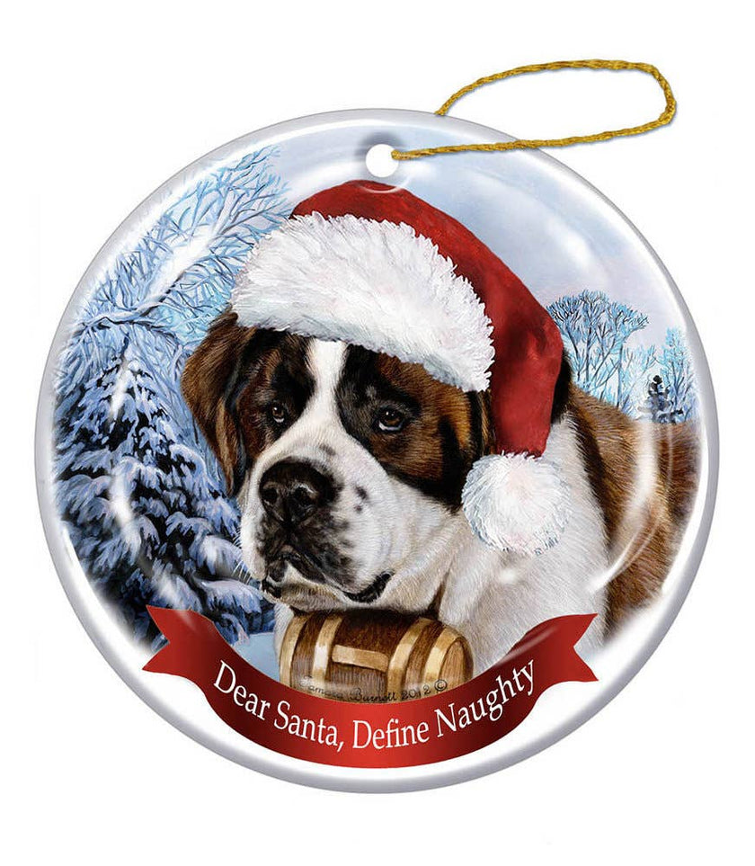 Saint Bernard Santa Hat Dog Porcelain  Ornament