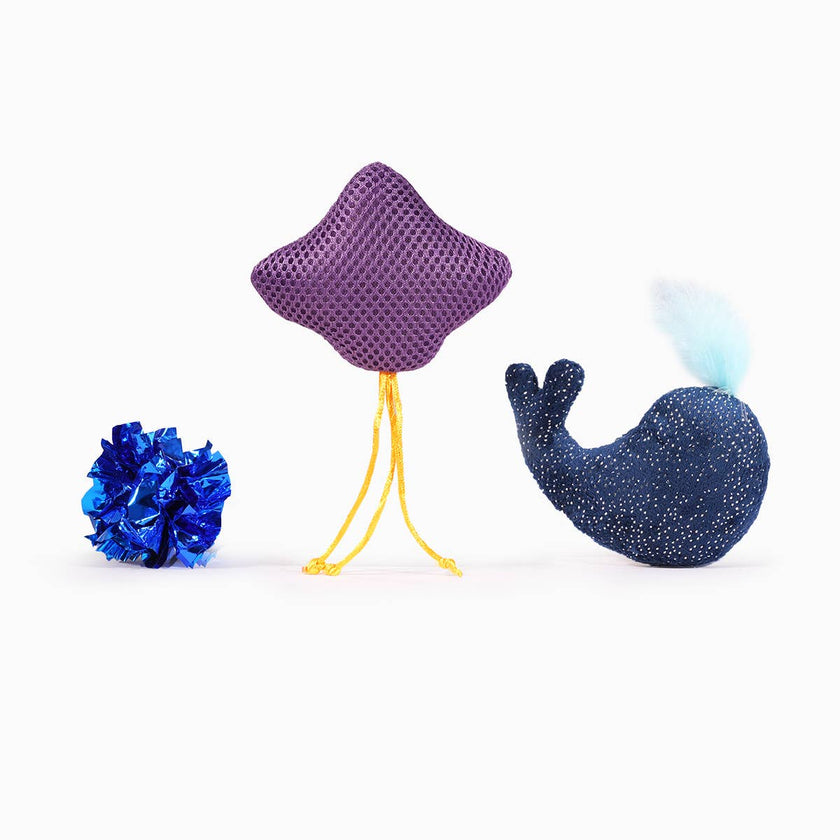 Cat Toy Whale Stingray Interactive Play Catnip Filled Plush Toy Set