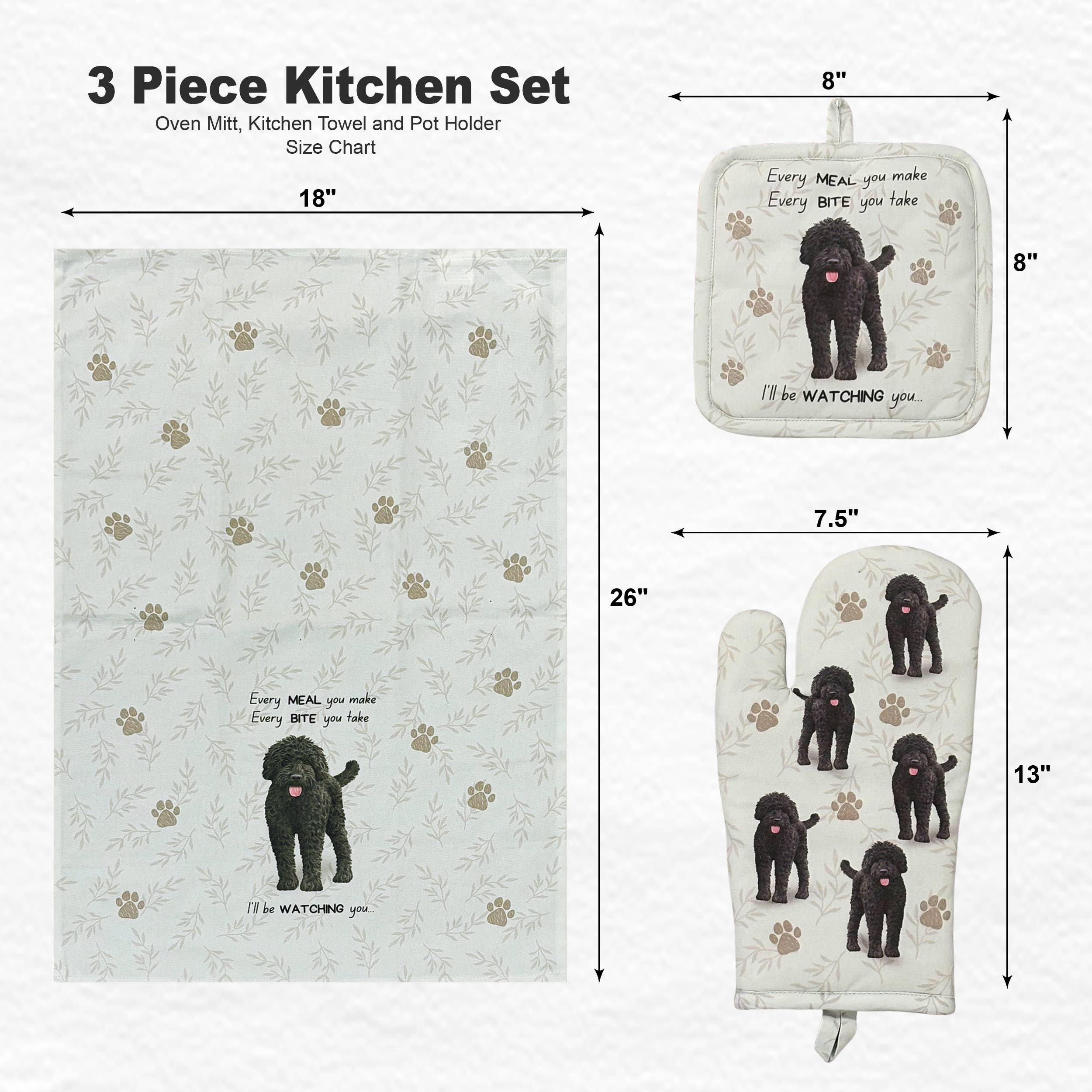 Labradoodle, oven mitt set