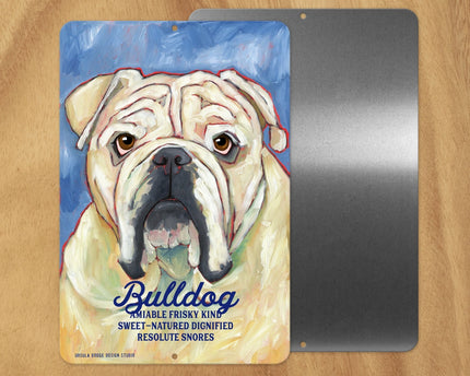 Bulldog (White, Dark Blue Background) -UD Metal Sign