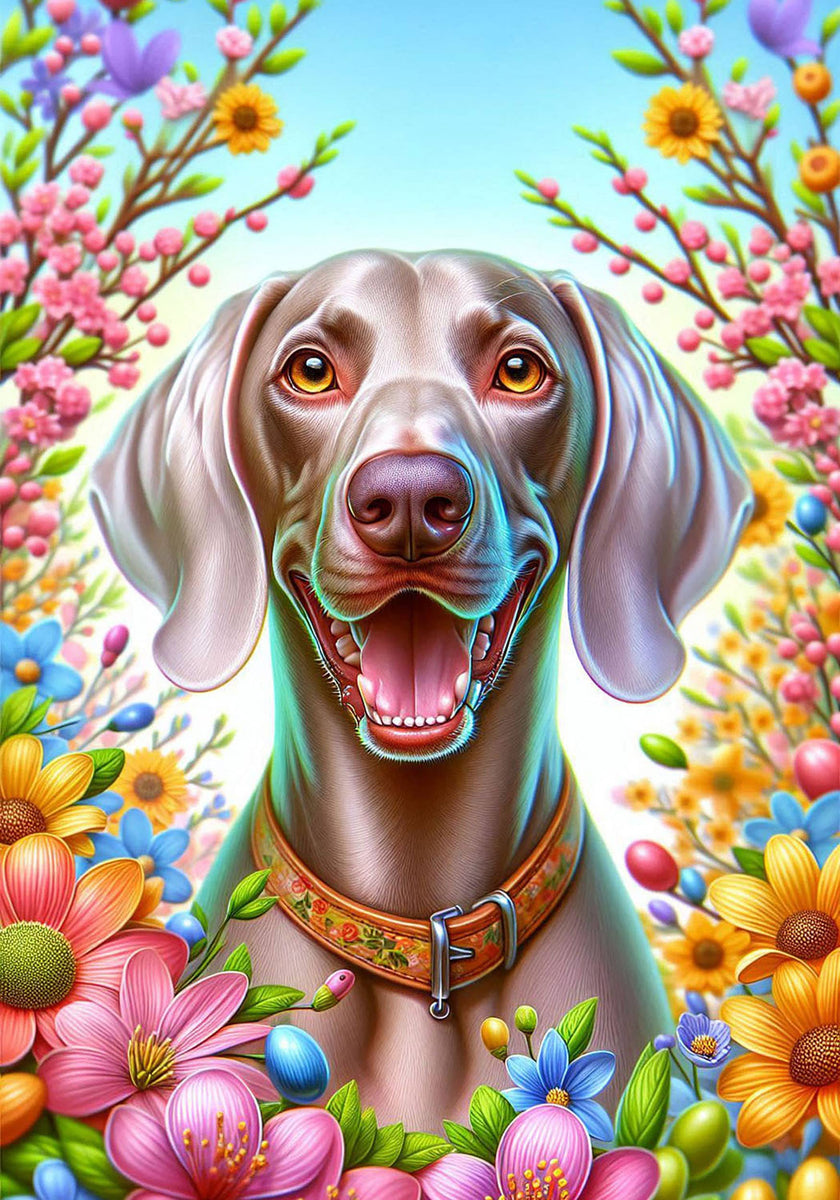 Weimaraner Colorful Floral Large House Flag
