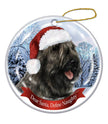 Bouvier (Grey) Santa Hat Dog Porcelain  Ornament