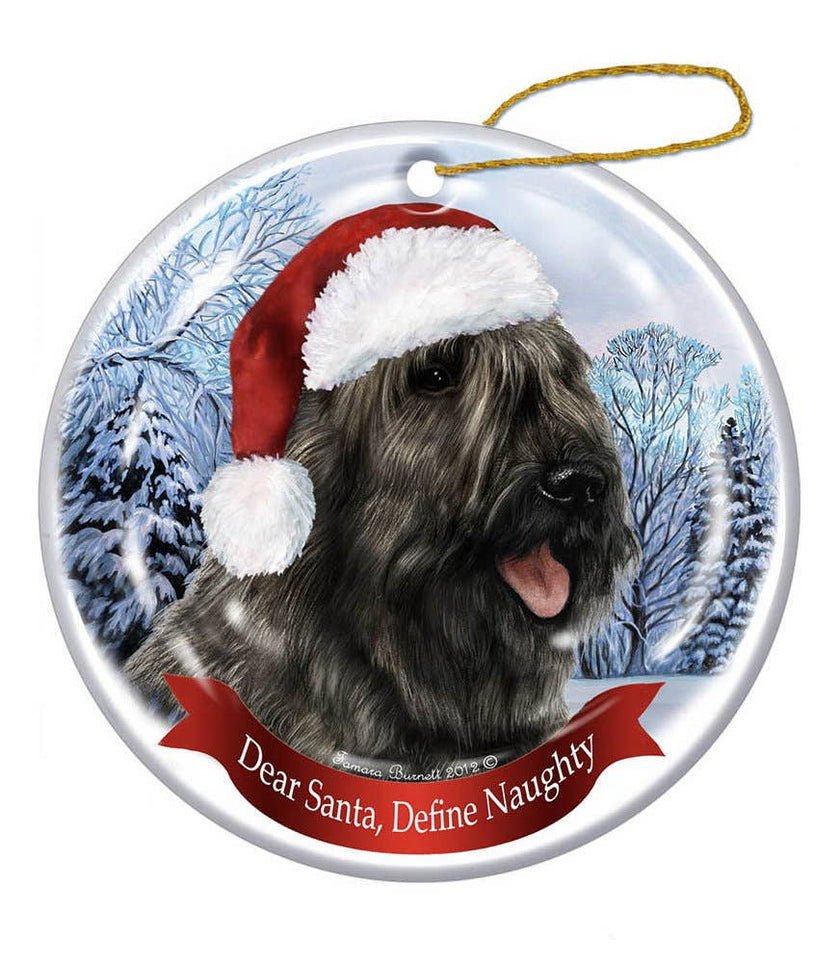 Bouvier (Grey) Santa Hat Dog Porcelain  Ornament