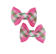 Pink/Green Gingham on Pink Hair Bows - 2 bows per card