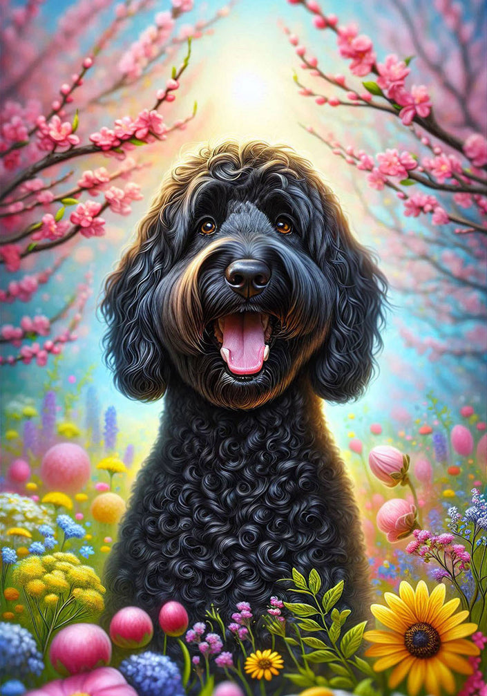 Labradoodle Black Colorful Spring Large House Flag