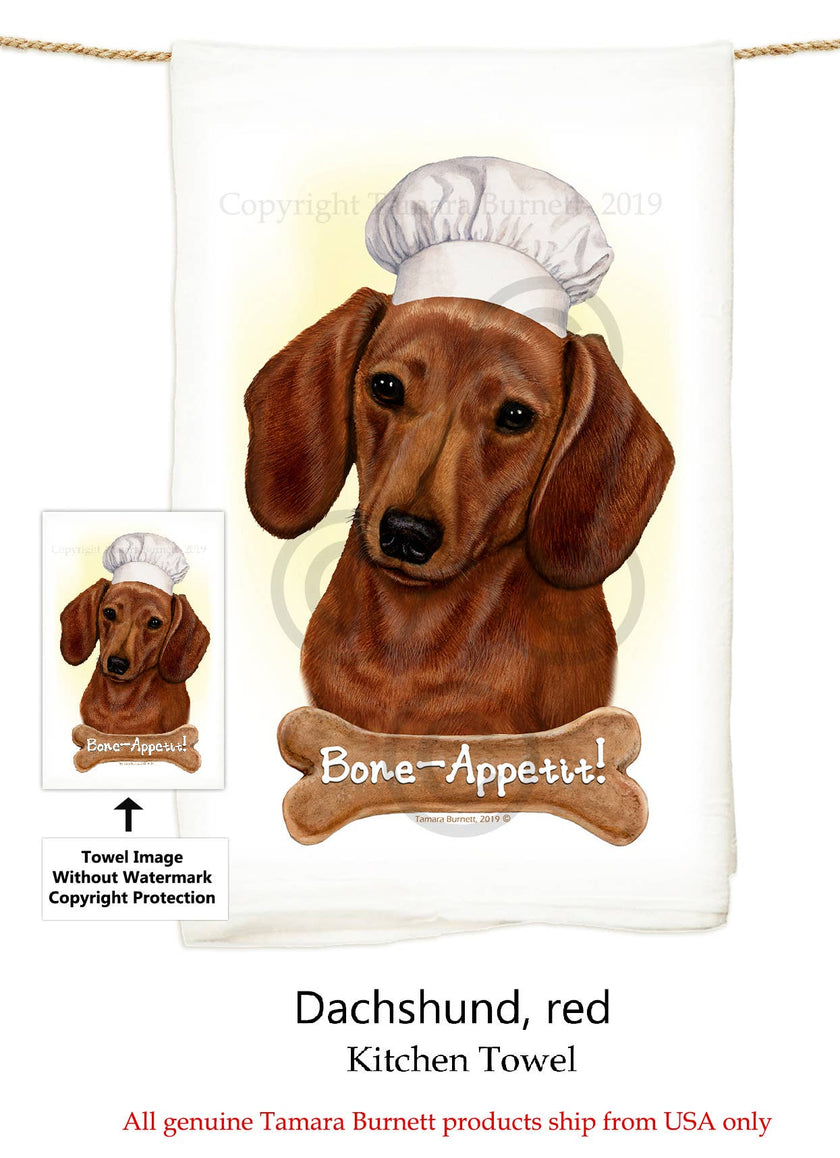 Dachshund Red Flour Sack Kitchen Towel