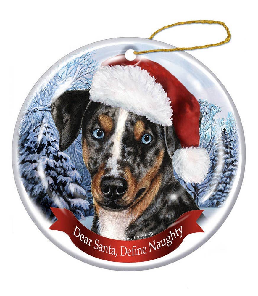 Catahoula Leopard Dog Santa Dog Porcelain Ornament