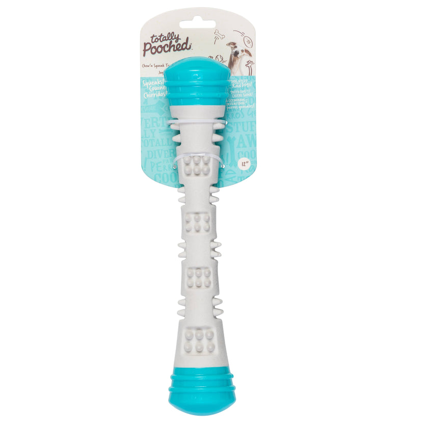 Totally Pooched Chew n' Squeak Stick Foam Rubber LG Gry/Teal