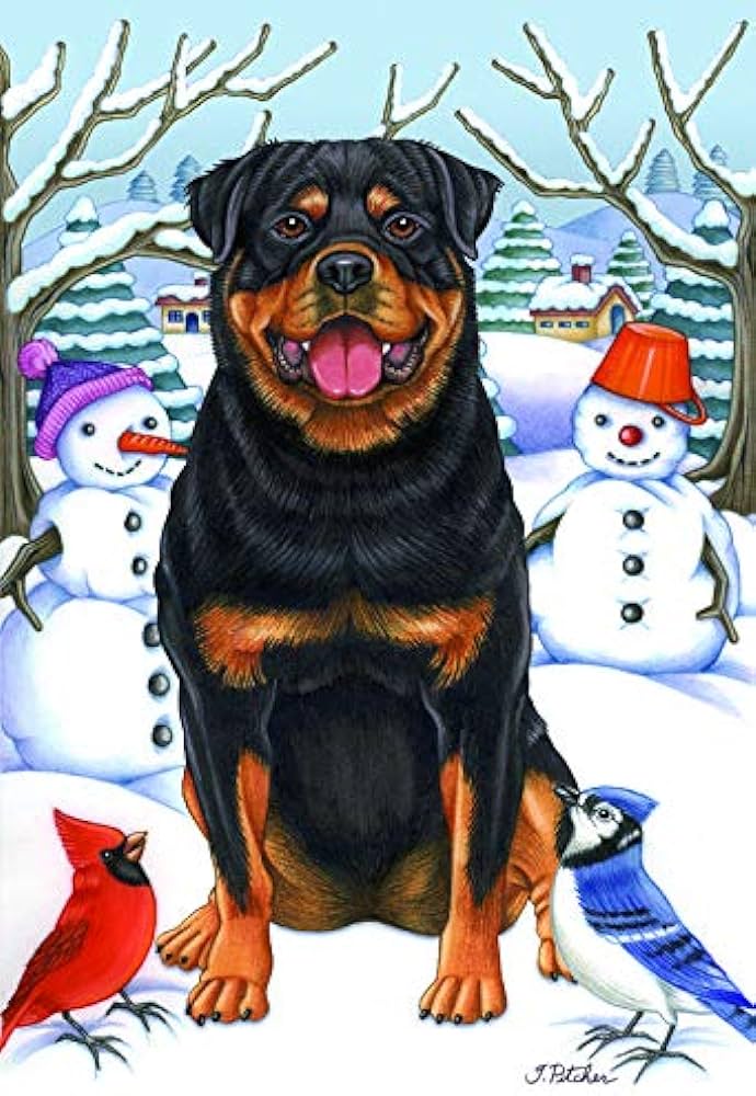 Rottweiler Winter Large House Flag