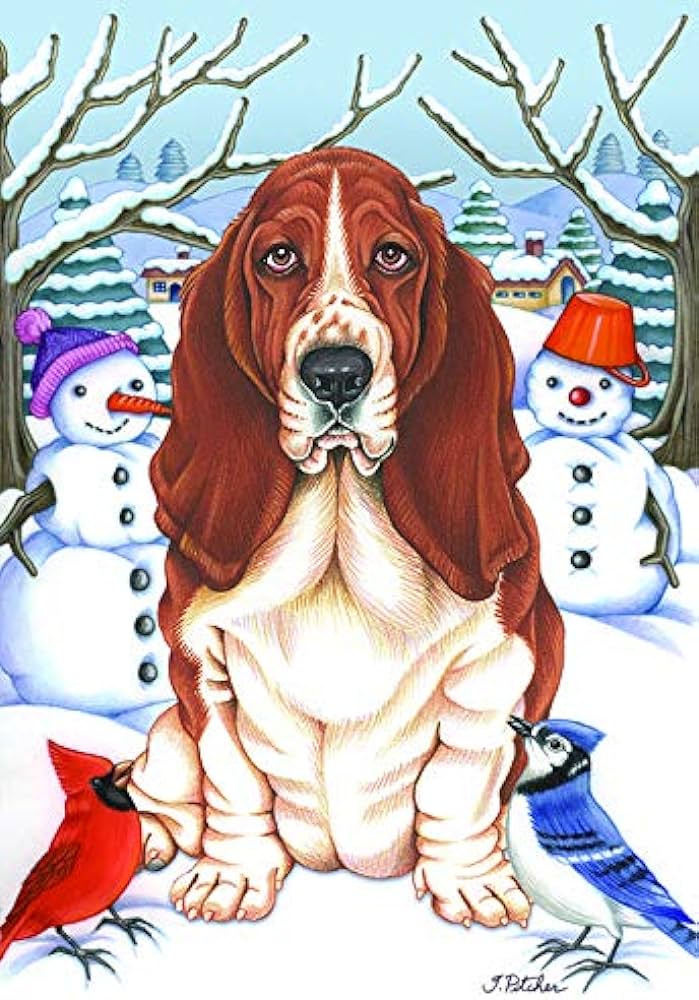 Basset Hound (Winter) Large Flag