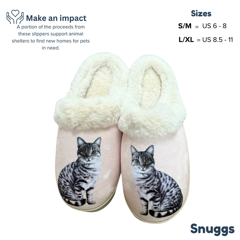 Cat Silver Tabby Cat Pet Lovers Comfy Snuggs Slippers