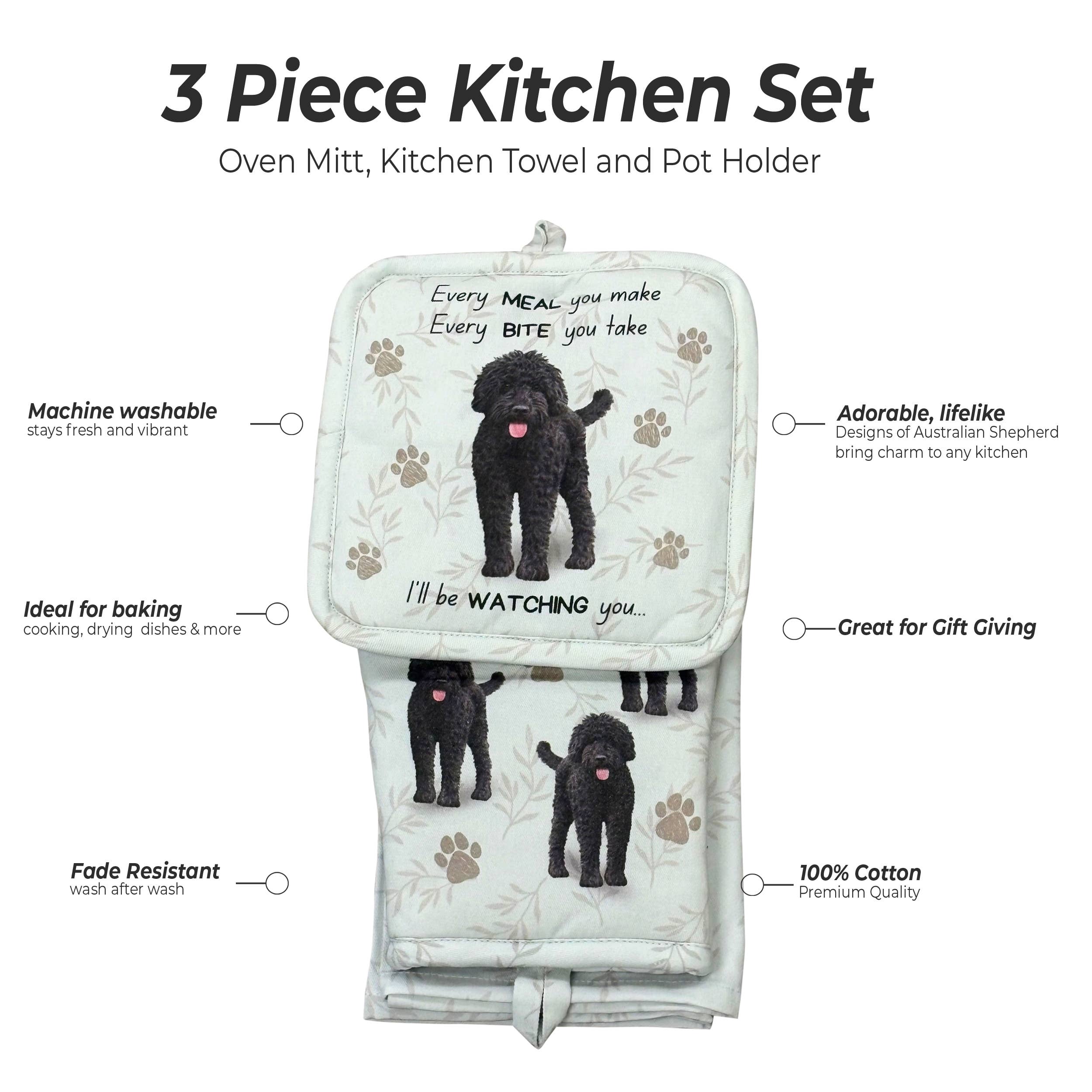 Labradoodle, oven mitt set