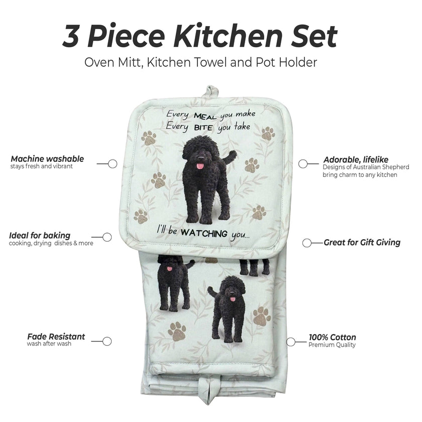 Labradoodle, oven mitt set