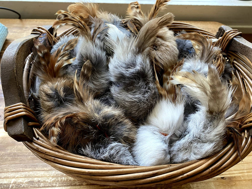 Cat Toy Natural Rabbit Fur & Feathers, Handmade, Birbits
