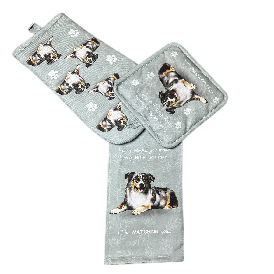 Australian Shepherd, oven mitt set