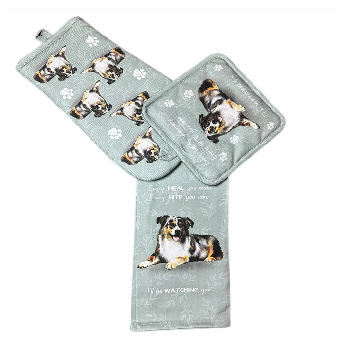 Australian Shepherd, oven mitt set