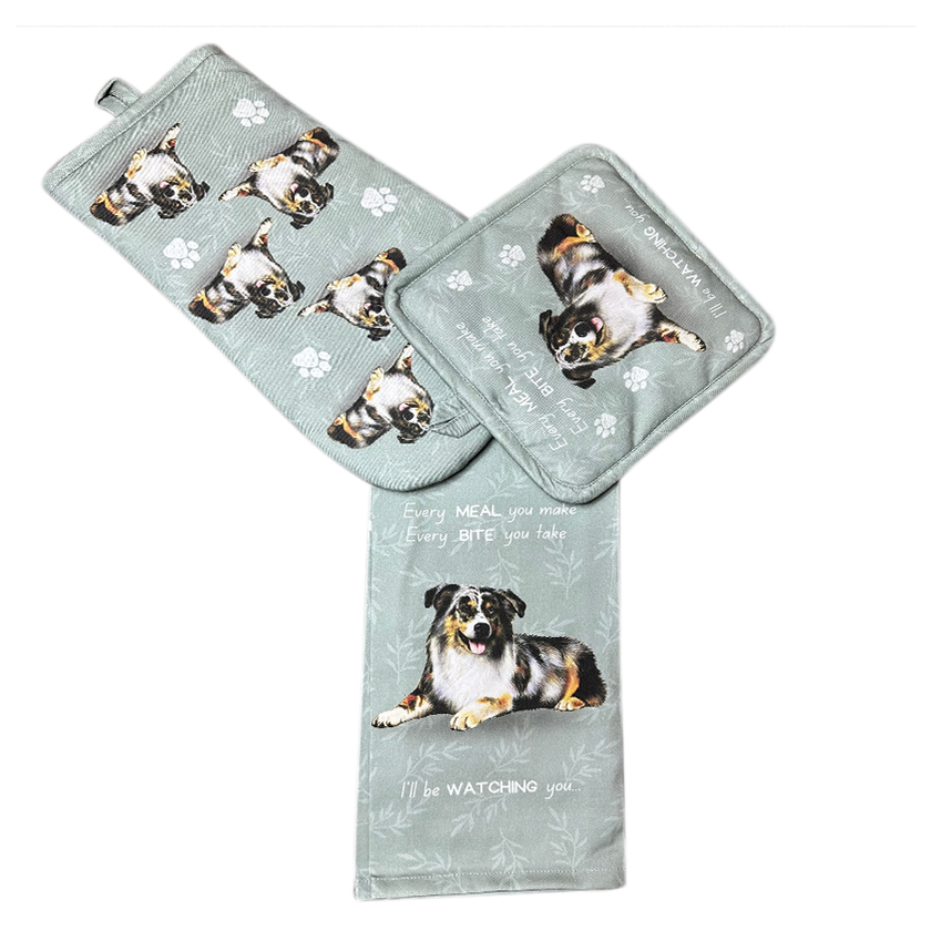 Australian Shepherd, oven mitt set