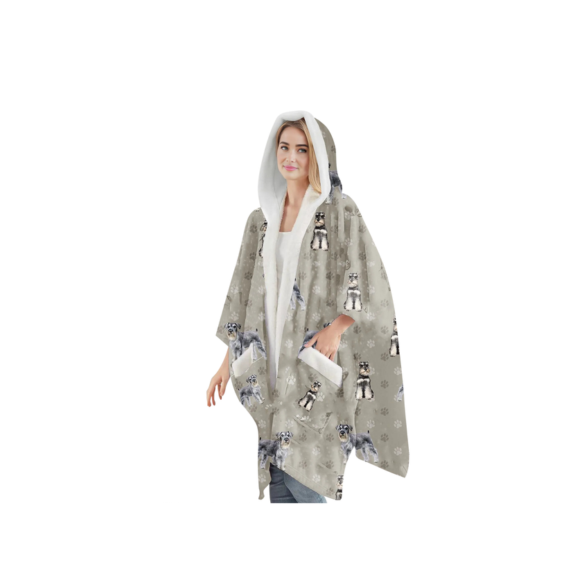 Schnauzer Snugg Wraps with Hoodie – Ultra Soft Sherpa Fleece Wrap for Pet Lovers