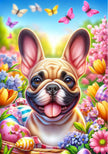 French Bulldog Fawn Colorful Floral Large House Flag