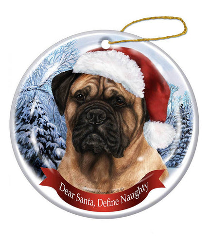 Bullmastiff Santa Hat Dog Porcelain  Ornament