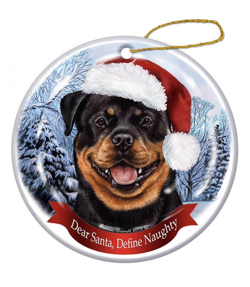 Rottweiler Santa Hat Dog Porcelain Christmas Ornament