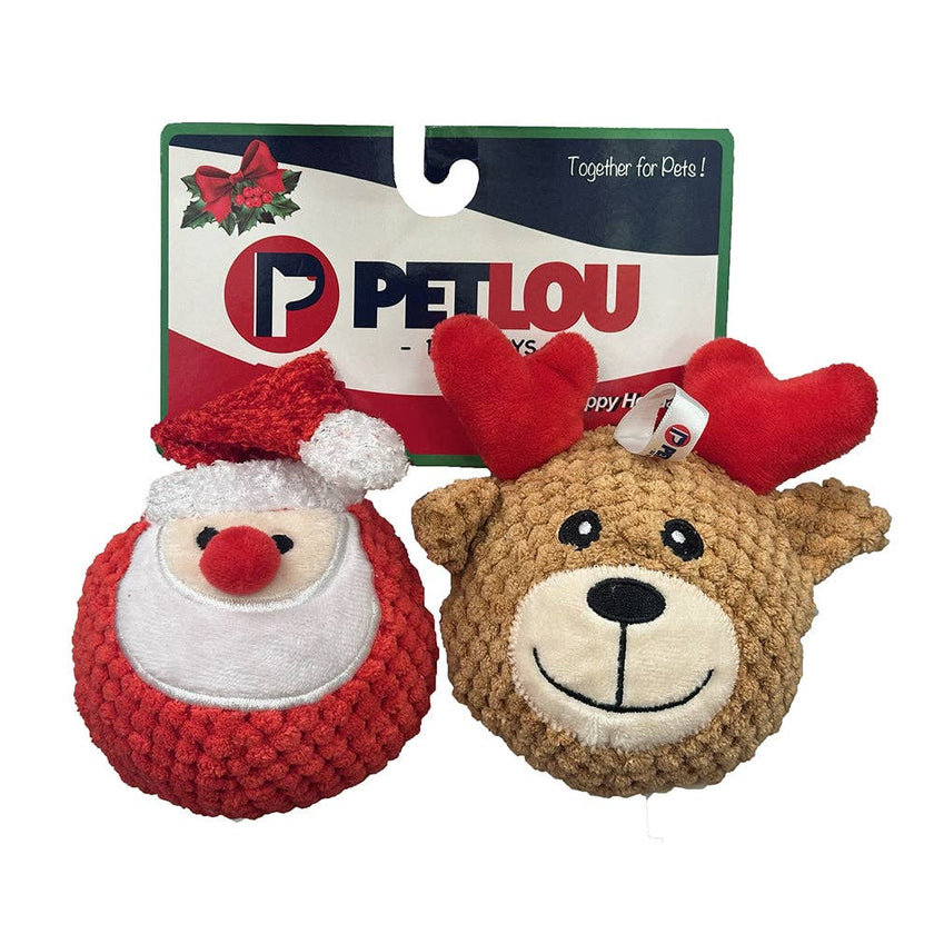 Dog Toy Santa & Reindeer Christmas EZ Squeaky Floating Twin Pack Ball Toy Set