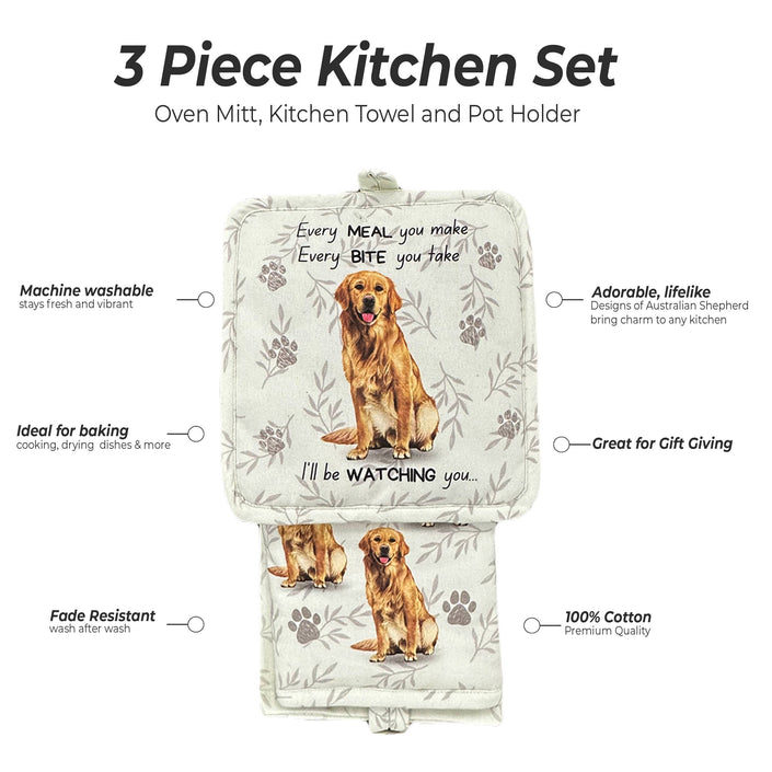 Golden Retriever, oven mitt set