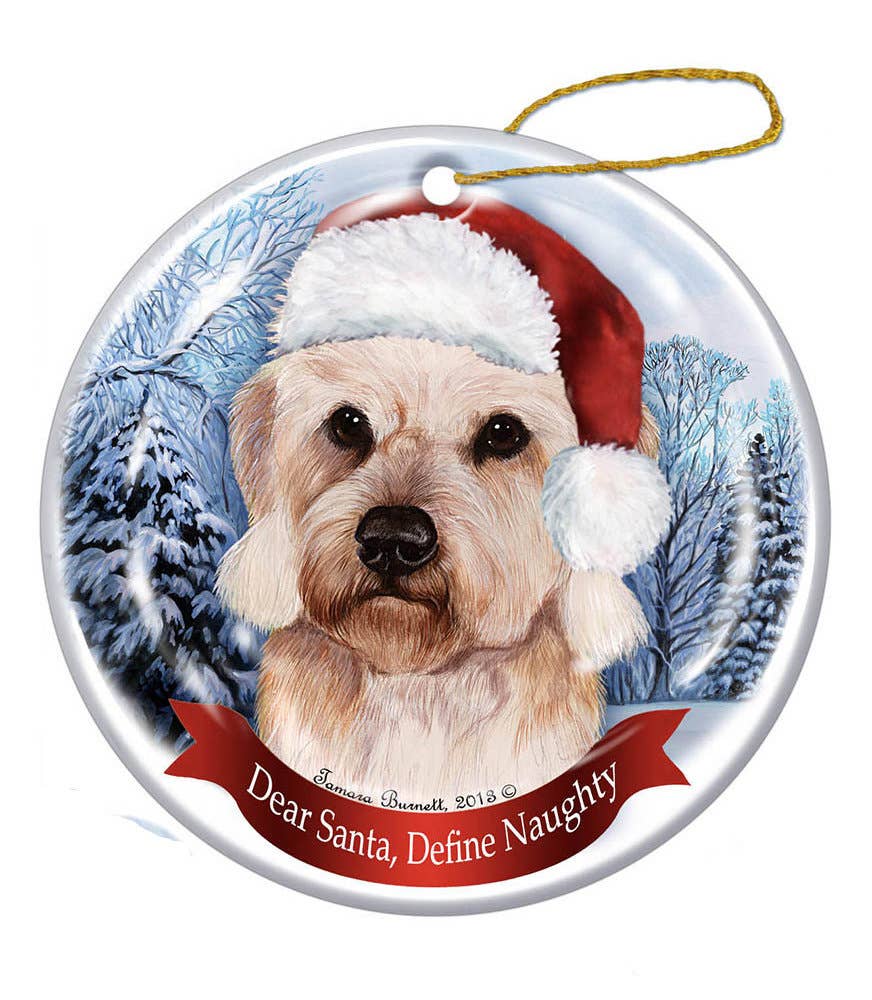 Dandie Dinmont Mustard Santa Hat Dog Porcelain  Ornament