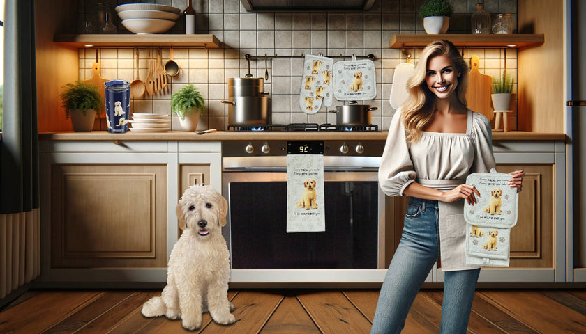 Goldendoodle, oven mitt set