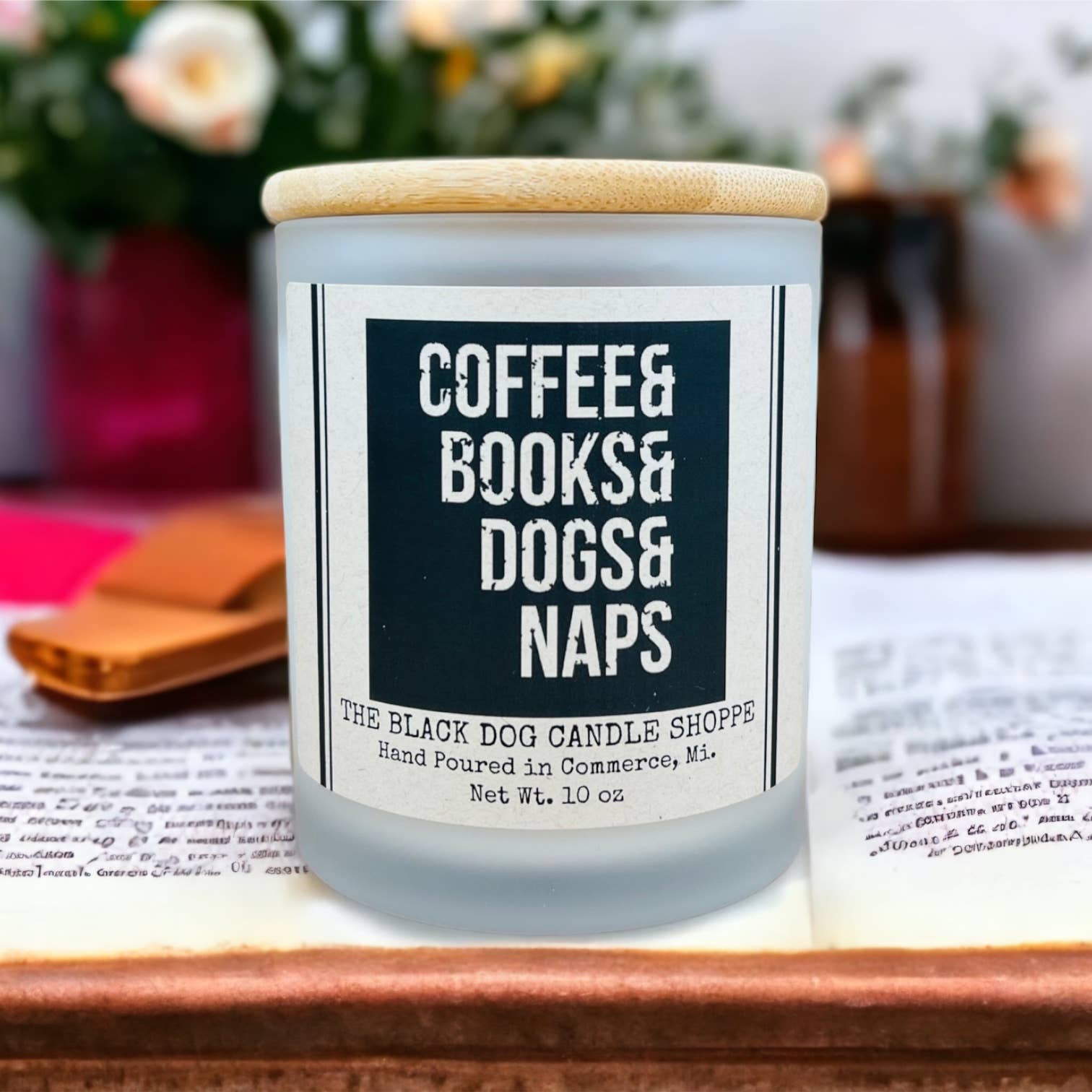 Coffee, Books, Dogs, and Naps Candle