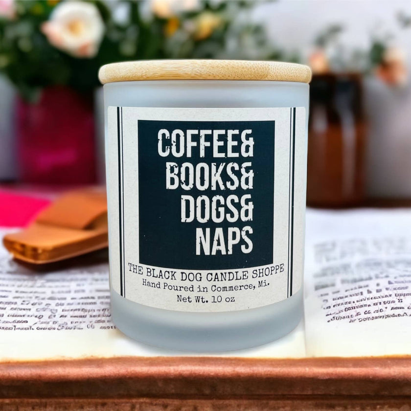 Coffee, Books, Dogs, and Naps Candle