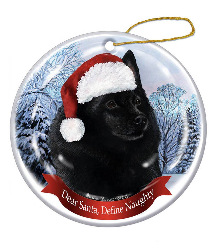 Schipperke Santa Hat Dog Porcelain  Ornament
