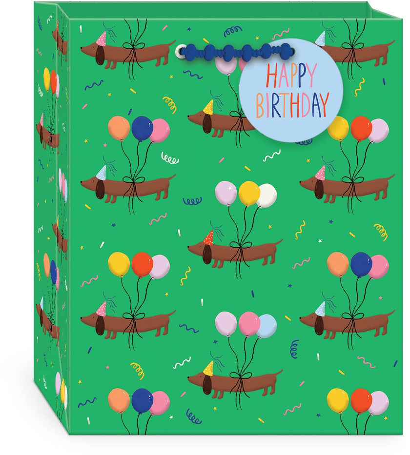 Dogs Green Balloon Pets Dogs Medium Vertical Birthday Gift Bag