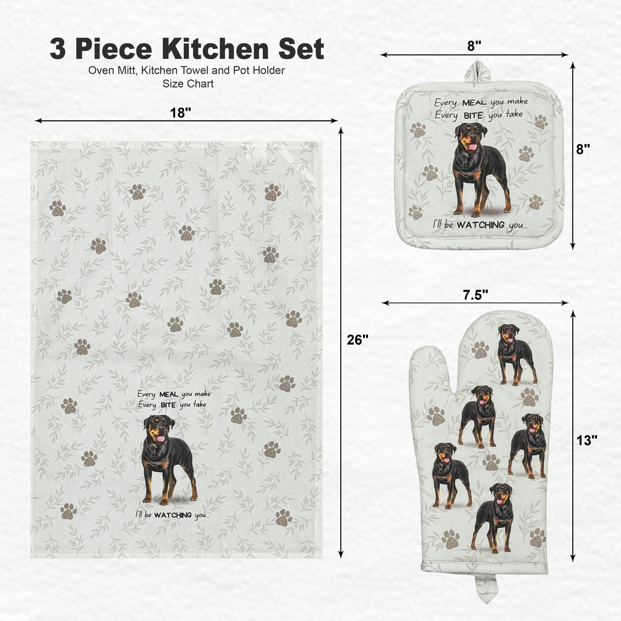 Rottweiler, oven mitt set