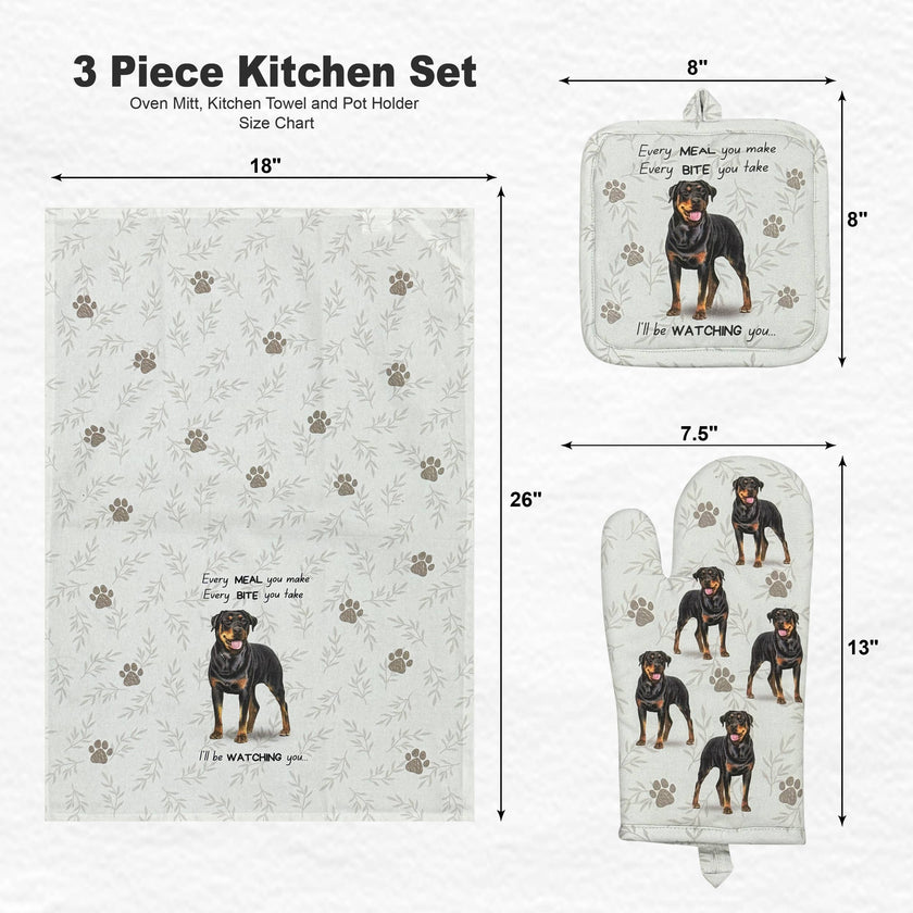 Rottweiler, oven mitt set