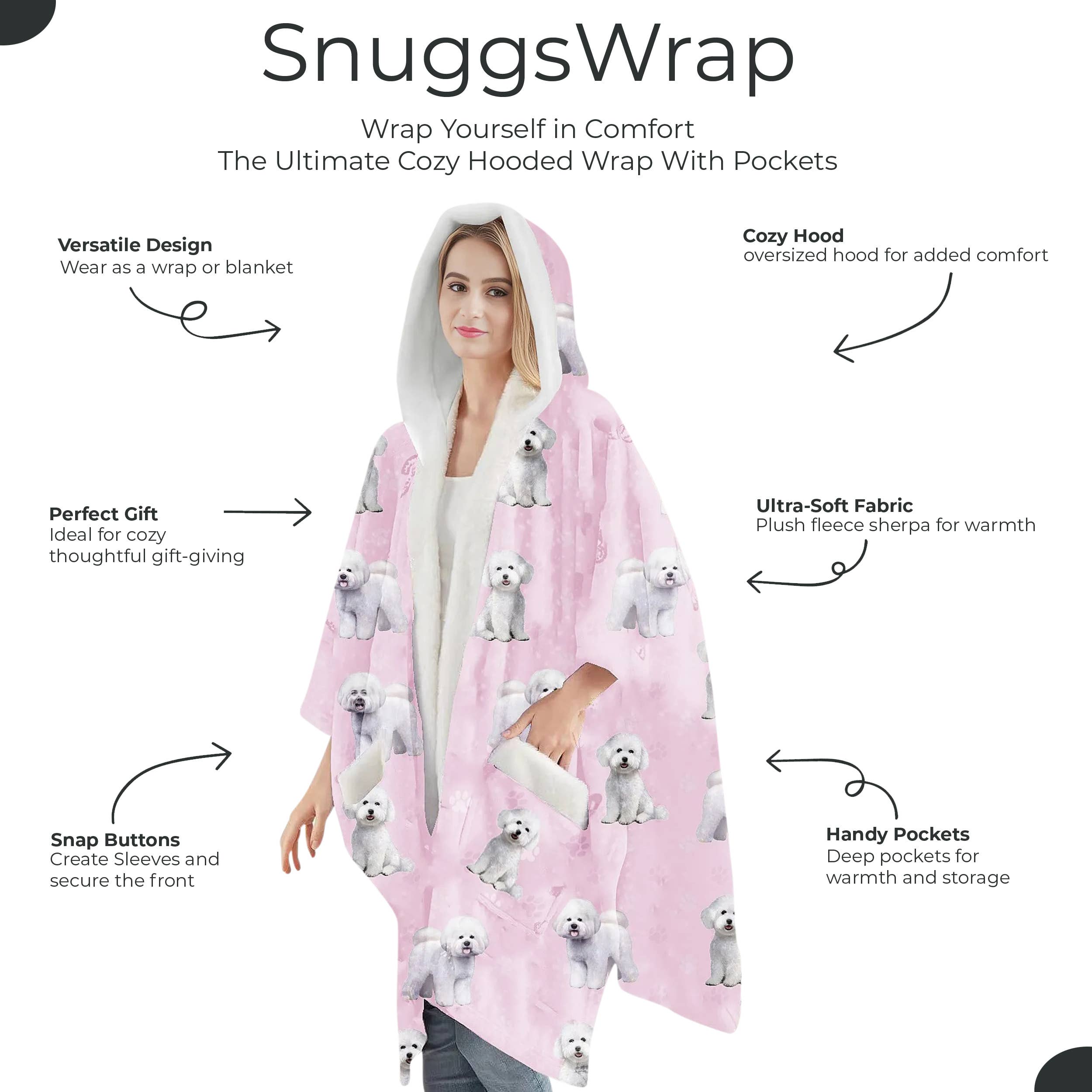Bichon Frise Snugg Wraps with Hoodie – Ultra Soft Sherpa Fleece Wrap for Pet Lovers