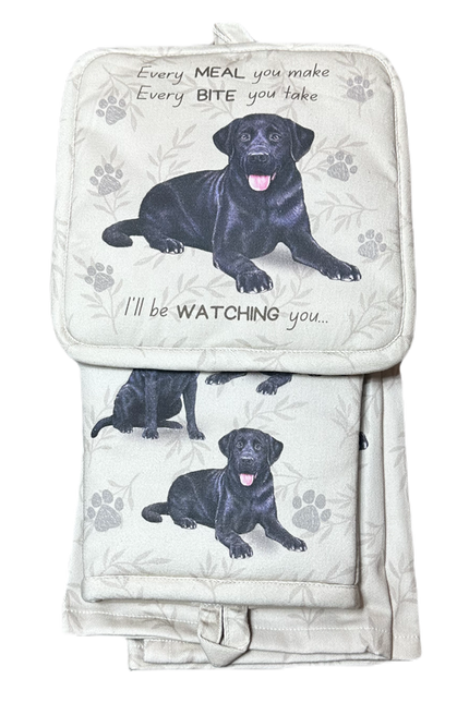 Labrador, black, oven mitt set