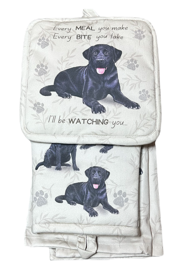 Labrador, black, oven mitt set