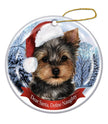 Yorkie Santa Hat Dog Porcelain Christmas Ornament
