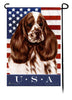 This Cocker Spaniel Choc & Wh Part USA American Garden Flag is a testament to the beauty of your favorite breed and the American Flag.