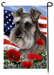 Schnauzer Grey Uncropped - Patriotic Flowers Garden Flag